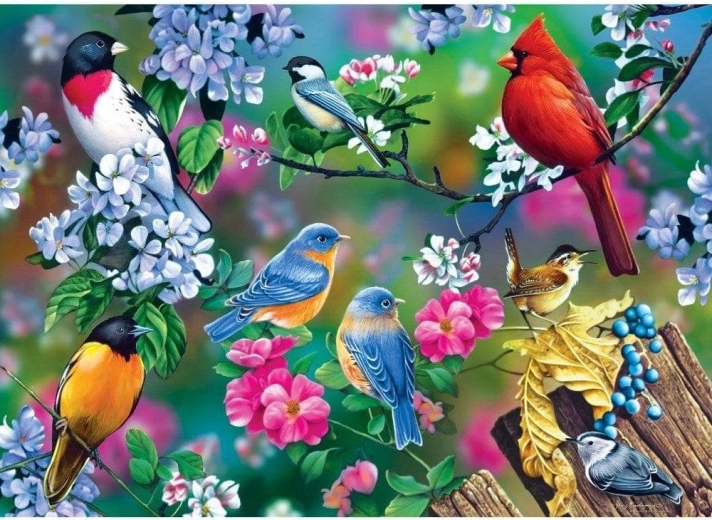 Masterpieces puslespil Audubon collage med sangfugle 1000 brikker