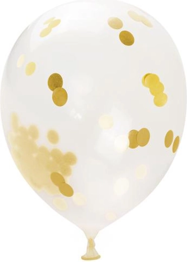 Ballon med konfetti – guld, 30 cm, 5 stk.