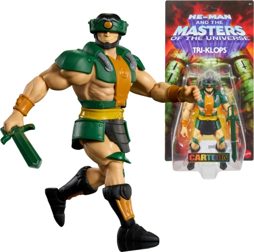 Masters of the Universe Origins-figur Tri‑Klops med hjelm og sværd