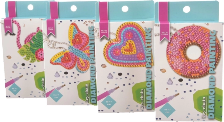 Kreativt sæt til diamond painting – nøgleringe (4 motiver)
