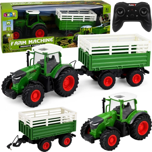Fjernstyret traktor med tiptrailer 1:24 med lys