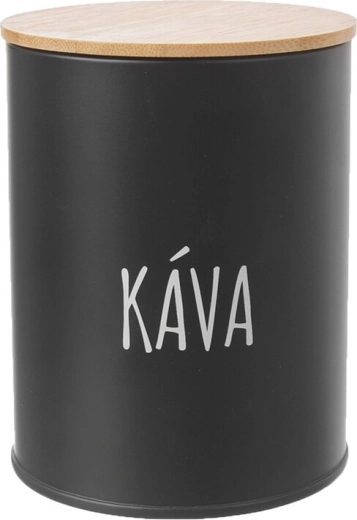 Blikdåse til kaffe med bambuselement, sort, diameter 9,5 cm (CZ/SK)