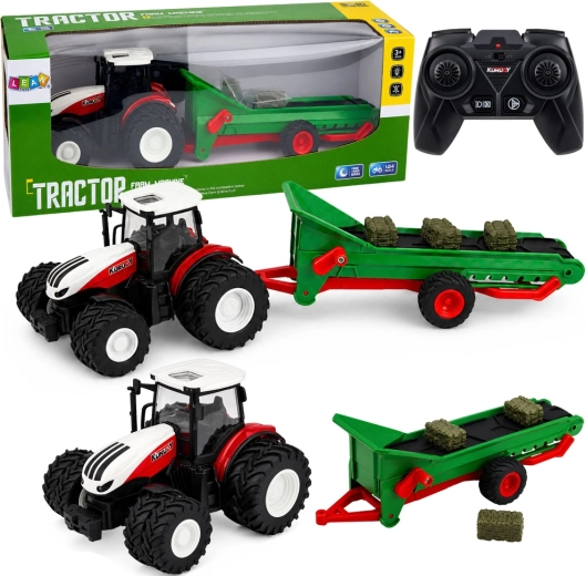 RC landbrugstraktor med transportbånd og trailer til baller 1:24