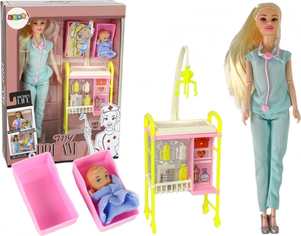 Lægedukke med langt hår og tilbehør