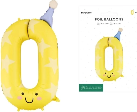 Folieballon tallet 0 gul 86 cm
