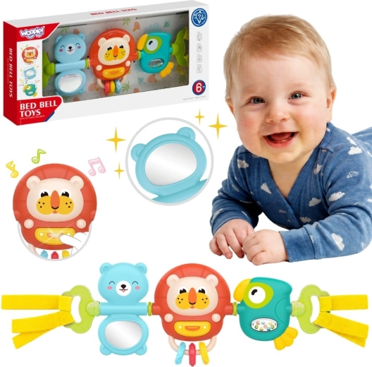 Woopie baby sansepanel til ophæng til barnevogn og tremmeseng med rangle og spejl 6 mdr.+