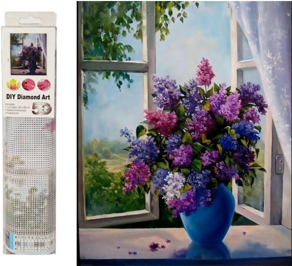 Diamantmosaik – syren i vase ved vinduet