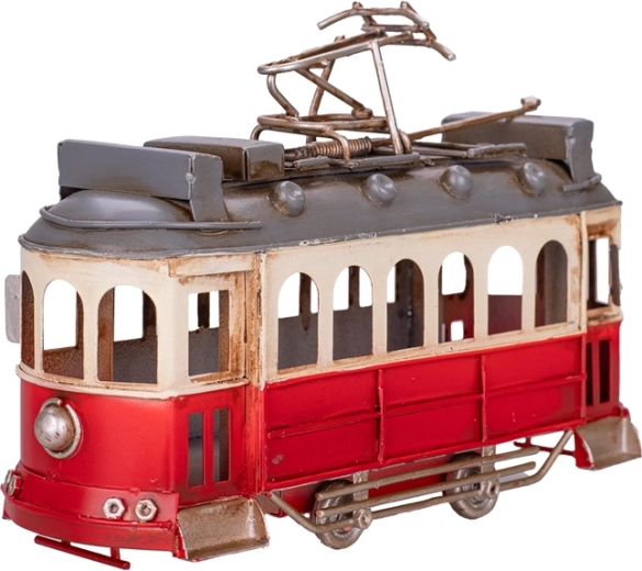 Metalmodel af rød sporvogn 16,5 cm – retrodekoration med samlerdetaljer