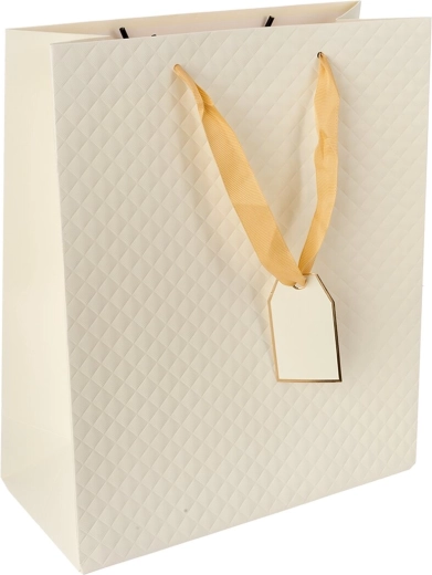 Gavepapirspose i beige med quiltmønster 26 × 12 × 32 cm