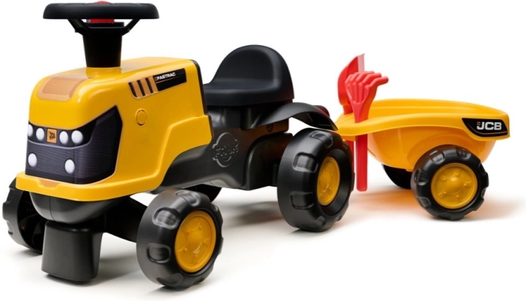 Løbecykel traktor JCB Fastrac med trailer, skovl og rive 1–3 år