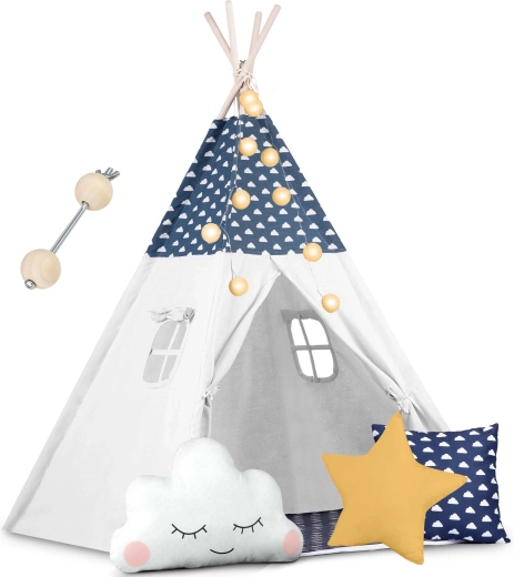 Børne-teepee med lyskæde Nukido – marineblå