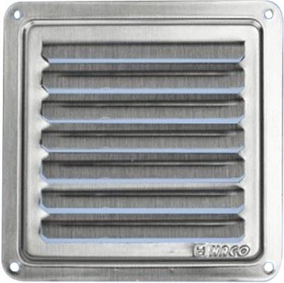 Ventilationsrist i rustfrit stål 100 × 100 mm med faste lameller