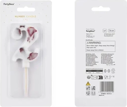 Fødselsdagslys tallet 2 hvidt 8 cm