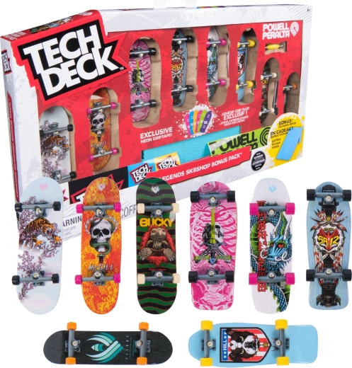 Tech Deck Legends Sk8shop Bonus Pack – sæt med 8 fingerboards med Neon-rampe