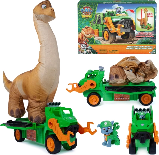 Spin Master Paw Patrol og dinosaurer – Megasaurus dino-køretøj med selvoppustelig dinosaur og Rocky-figur