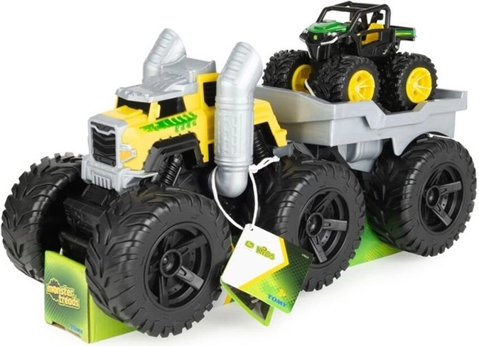 Tomy John Deere Monster Treads Roaring Rev Up Hauler – sæt med monstertruck, transporter og Gator-køretøj