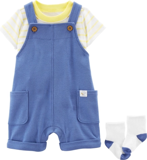Carter's tredelt babysæt Yellow Stripes – T-shirt, sele-shorts og sokker
