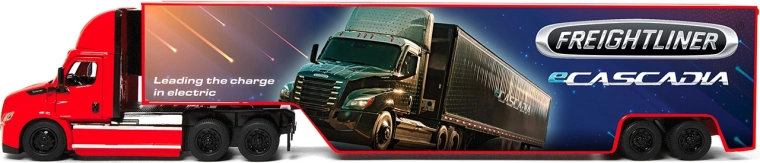 Metal lastbil Freightliner eCascadia med container 33 cm