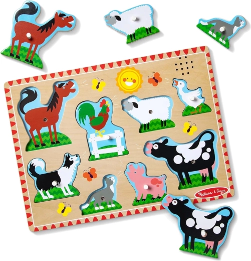 Melissa & Doug lyd-puslespil i træ med indlæg – bondegårdsdyr