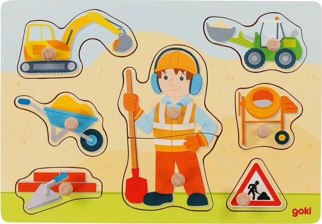 Træpuslespil med knopper – bygningsarbejder GOKI