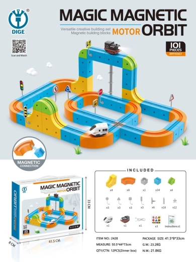 Magnetisk farverig tog-bane med 101 dele