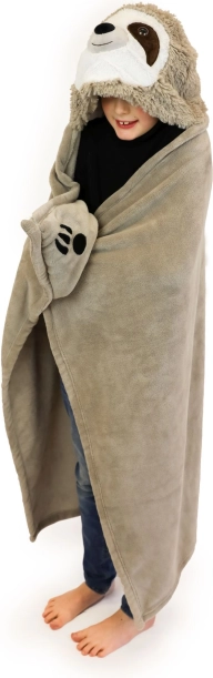 Varm børneplaid med hætte dovendyr Cozy Noxxiez