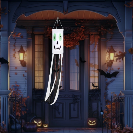 Halloween-vindpose med spøgelse, hvid, 122 cm