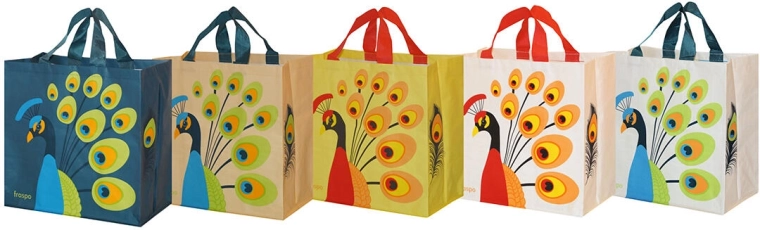 Indkøbspose Påfugl 35 × 35 × 20 cm, lamineret polypropylen, farvemix