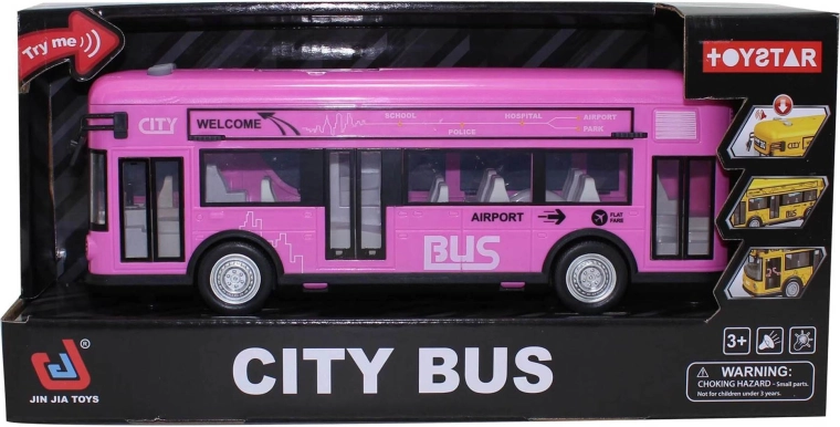 Lyserød bybus med lyde og lys