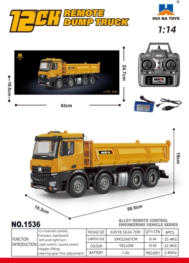 Fjernstyret gul dumper 1:14