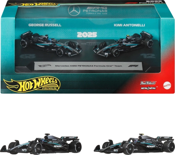 Hot Wheels Premium Formel 1 Mercedes-AMG Petronas Kimi Antonelli og George Russell - 2 stk.