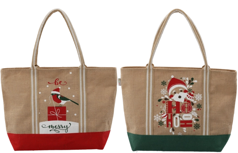 Jute julegavepose med lynlås 35 × 52 × 15 cm, pakke med 10 stk.
