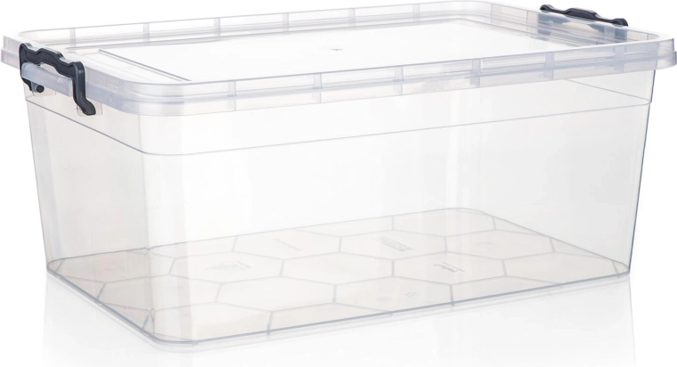 Opbevaringsboks Gema 20 l med låg og clips, transparent