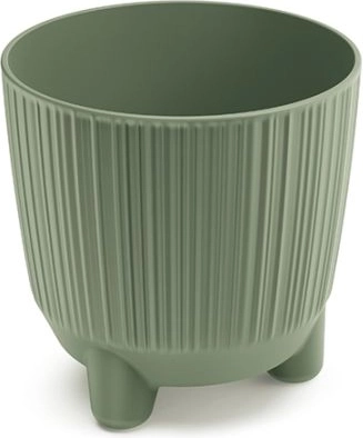 Plastikblomsterpotte med ben, jordgrøn, diameter 10,7 cm