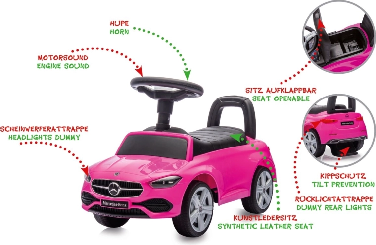 Mercedes-Benz C-Class 2-i-1 løbecykel til børn, pink