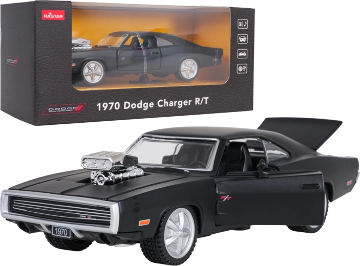 Metalbilmodel 1970 Dodge Charger R/T sort i målestoksforhold 1:36 RASTAR