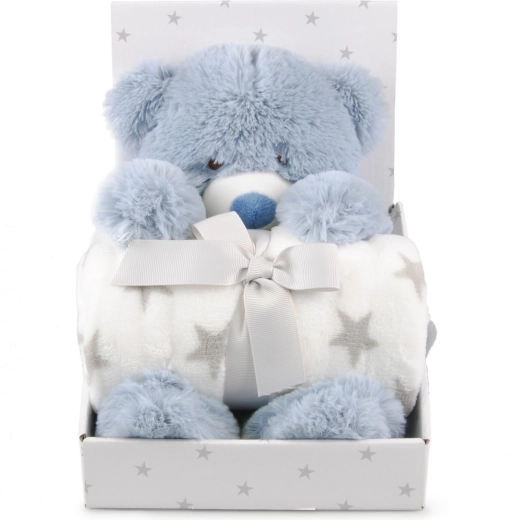Carlo Baby fleece-tæppe med bamse Teddy Blue - 1 stk.