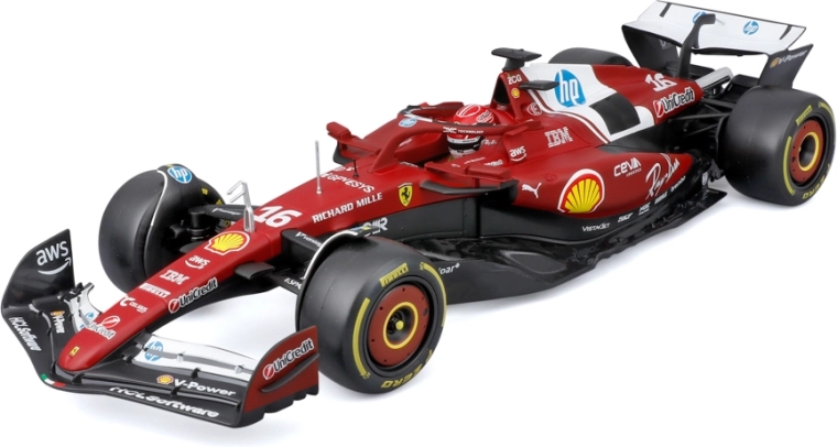 Bburago Ferrari SF-25 2025 F1-model Charles Leclerc 1:18 med hjelm