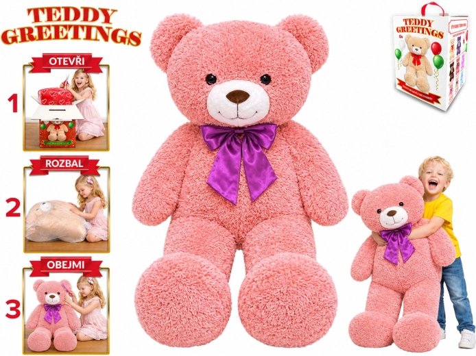 Teddy Greetings plysbamse med sløjfe 120 cm lyserød - 1 stk.