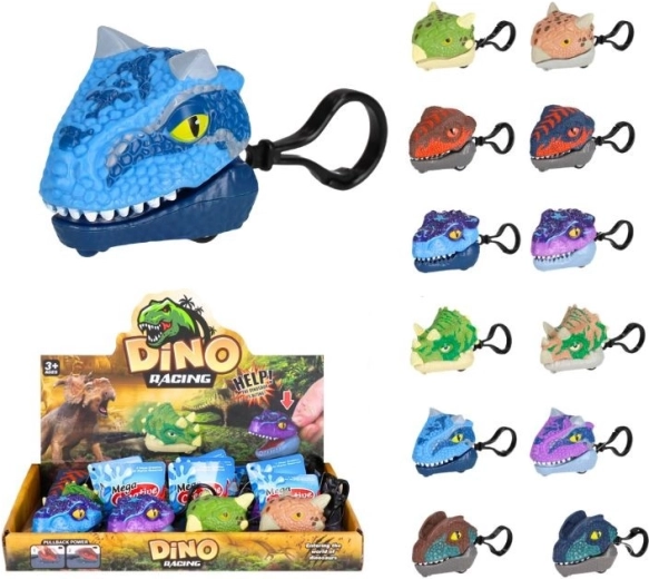 Dinosaur-nøglering med optræksmekanisme og tilbagetræk (12 farver)