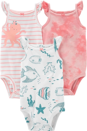 Carter's babybody uden ærmer Pink ocean – sæt med 3 stk