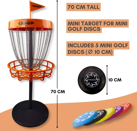 Guru mini discgolf-sæt – havespil med kurv og 5 discs