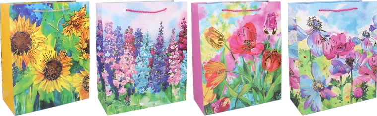 Gavepose af papir M 26 × 32 × 10 cm – blomster­motiver