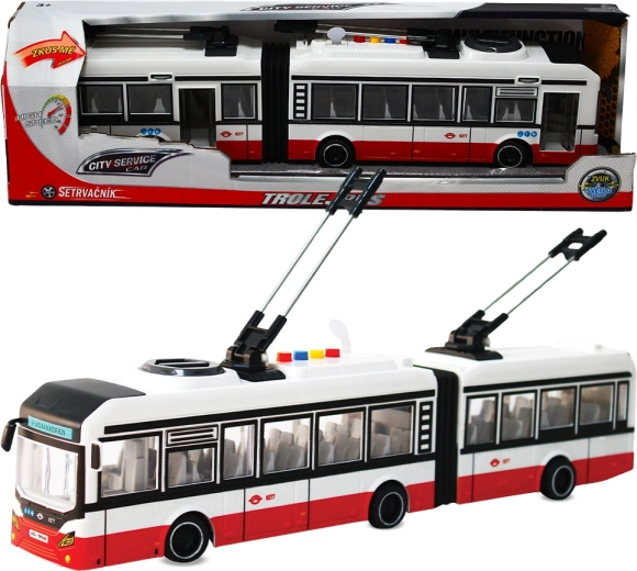 Byleddet trolleybus 1:16 med svinghjul og lyde – rød