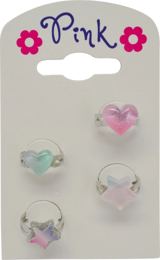 Sæt børneringe med hjerter og stjerner, 4 stk.