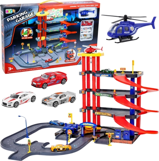 multietagers parkeringsplads til børn, 4 niveauer med elevator og heliport, 70 dele