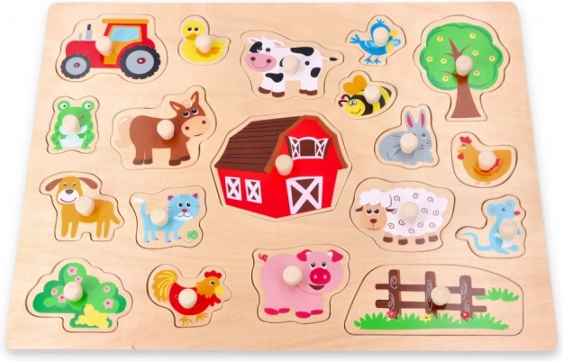 Stor træpuslespil med gårdmotiv