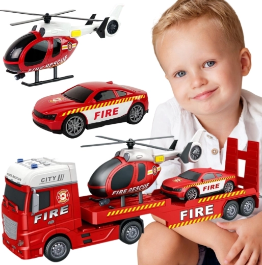 Woopie brandbil med helikopter og bil med lys og lyd