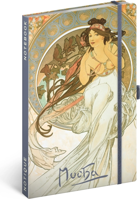 Notes NOTIQUE Alfons Mucha – Musik, linjeret, 13 × 21 cm