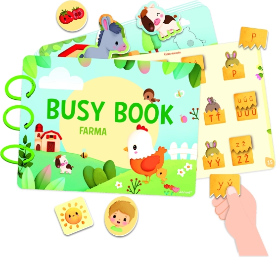 Janod Bondegård Busy Book interaktiv bog med aktiviteter og alfabet